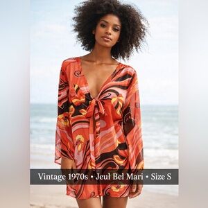 Vintage 1970s Jeul Bel Mari Sheer Swim Cover-Up Dress Psychedelic